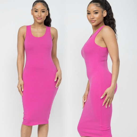 Pink Sleeveless Bodycon Midi Stretchy Dress - Picture 4 of 7